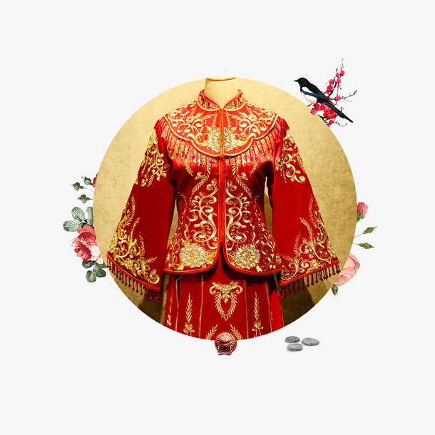复古龙凤褂结婚礼服免抠