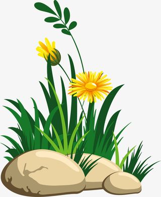 绿色手绘花丛免抠