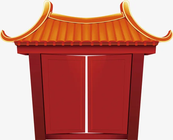新春红色宫殿大门免抠