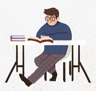 卡通手绘学习的大学生免抠