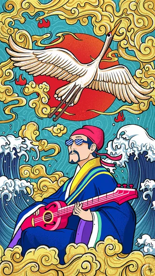 国潮高端个性背景仙鹤高清