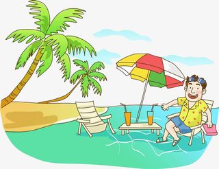 惬意海边时光图案免抠