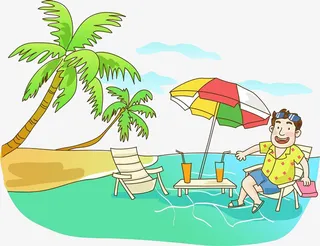 惬意海边时光图案免抠