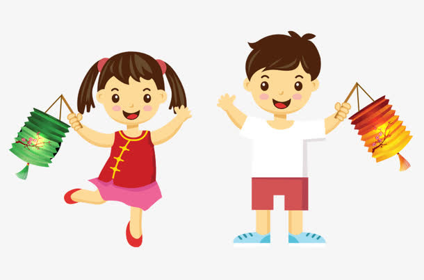 小孩提灯笼矢量图免抠
