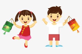 小孩提灯笼矢量图免抠