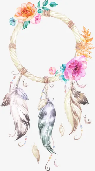 花朵羽毛圆环风铃免抠