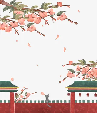 中国风宫墙梅花免抠
