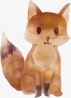 手绘黄色水彩狐狸免抠