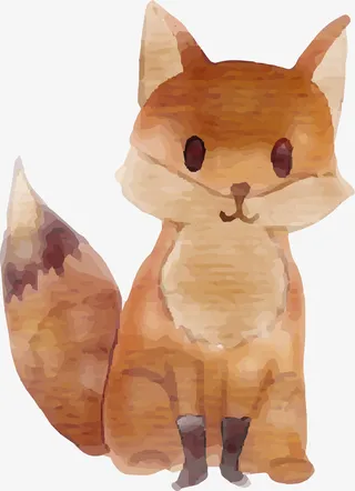 手绘黄色水彩狐狸免抠