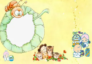 树叶边框卡通儿童成长相册模板免抠