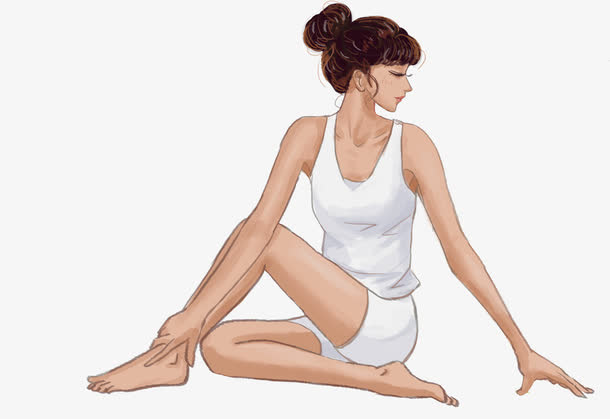 手绘人物插图瑜伽运动健身的女孩免抠