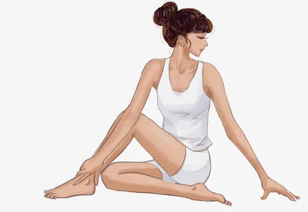 手绘人物插图瑜伽运动健身的女孩免抠