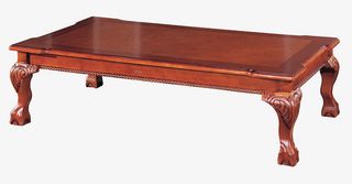 亮红色实木客厅茶桌免抠