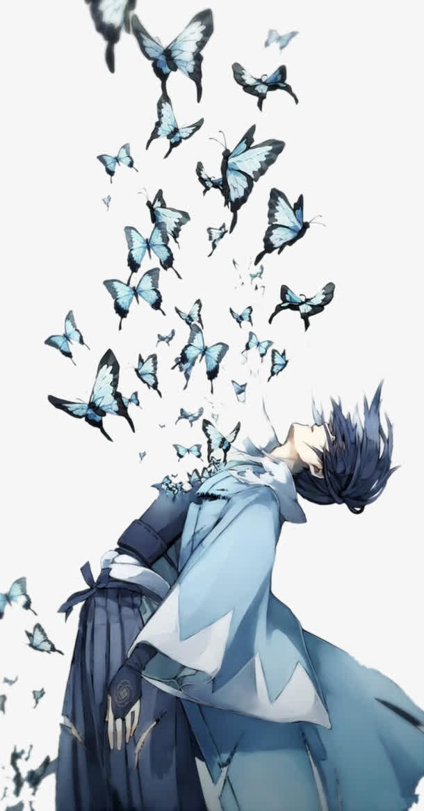 手绘蝴蝶男孩免抠