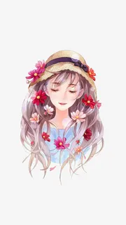 花朵二次元漫画美女免抠 花朵二次元漫画美女免抠