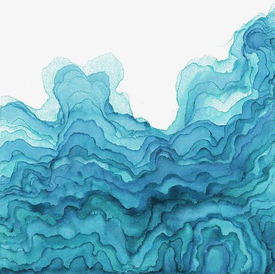 蓝色水彩绘免抠