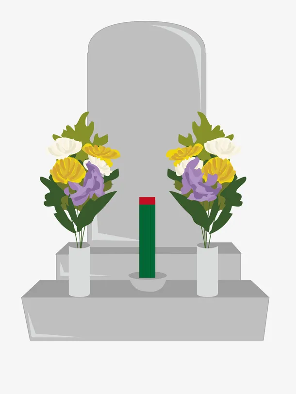 灰色墓碑前的花朵免抠