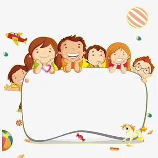 卡通画板和一群小孩素材免抠