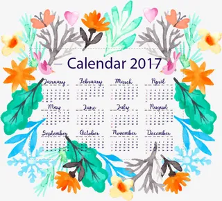水彩花边新年日历免抠