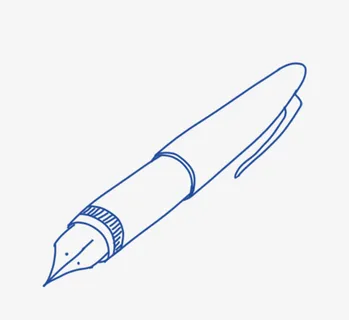 矢量手绘蓝色线型钢笔插画免抠