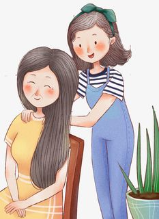 手绘人物插图母亲节给妈妈捶背的免抠