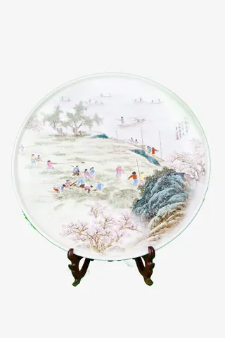 人物山水图古代瓷盘免抠