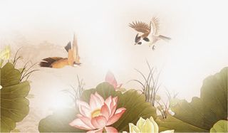 中秋节古典风荷花大雁免抠