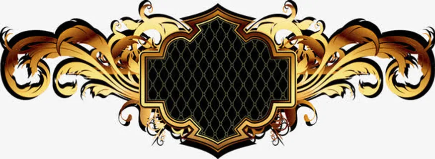 手绘黑色格子底纹金边免抠