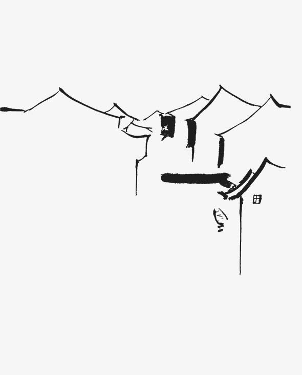水墨古建筑免抠