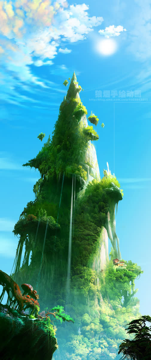 蓝色天空白云松树太阳光光效免抠