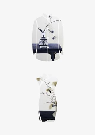 中国风旗袍唐装书刊封面免抠