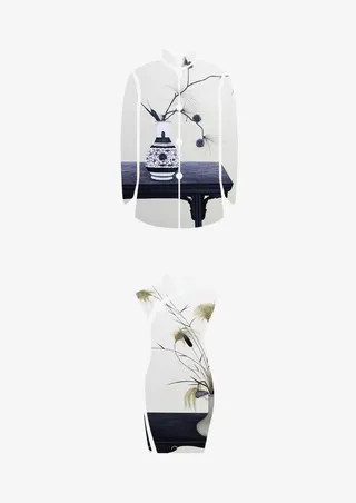 中国风旗袍唐装书刊封面免抠