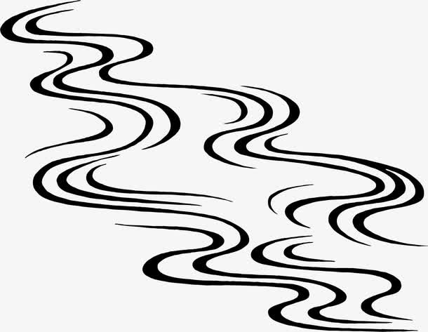 黑色手绘卡通湖水线条免抠