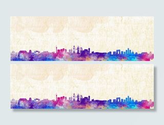 彩色水彩城市背景高清