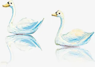 手绘油画天鹅风景免抠