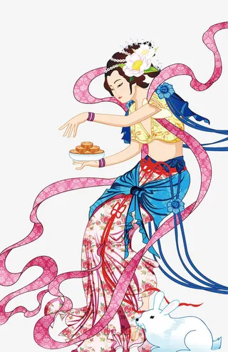 荷花仙子月饼中国风中秋免抠