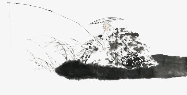 戴斗笠穿蓑衣垂钓免抠