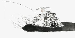 戴斗笠穿蓑衣垂钓免抠