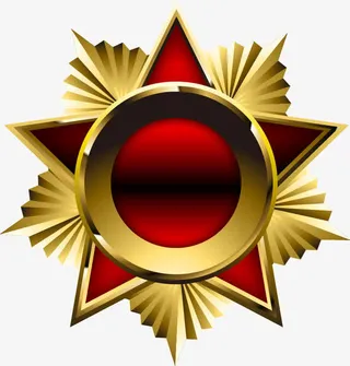 手绘五角星红底金边图案免抠