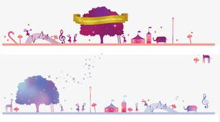 水彩树木彩带背景装饰图