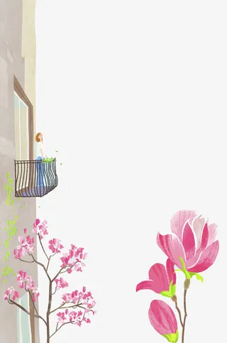 清新展望春天的女孩插画免抠