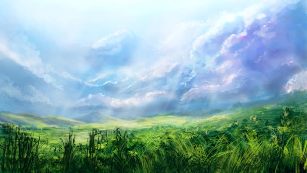 草地碧天宽屏背景
