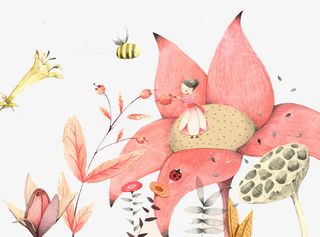 花瓣中的女孩创意插画免抠