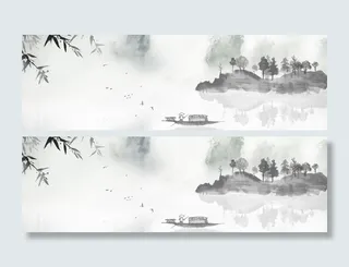 水墨泛舟湖面上高清