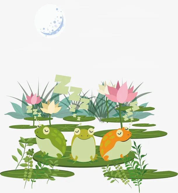 春天夜晚宁静的池塘免抠