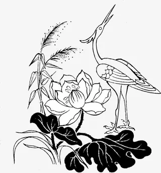 黑白国画站立的鹤免抠