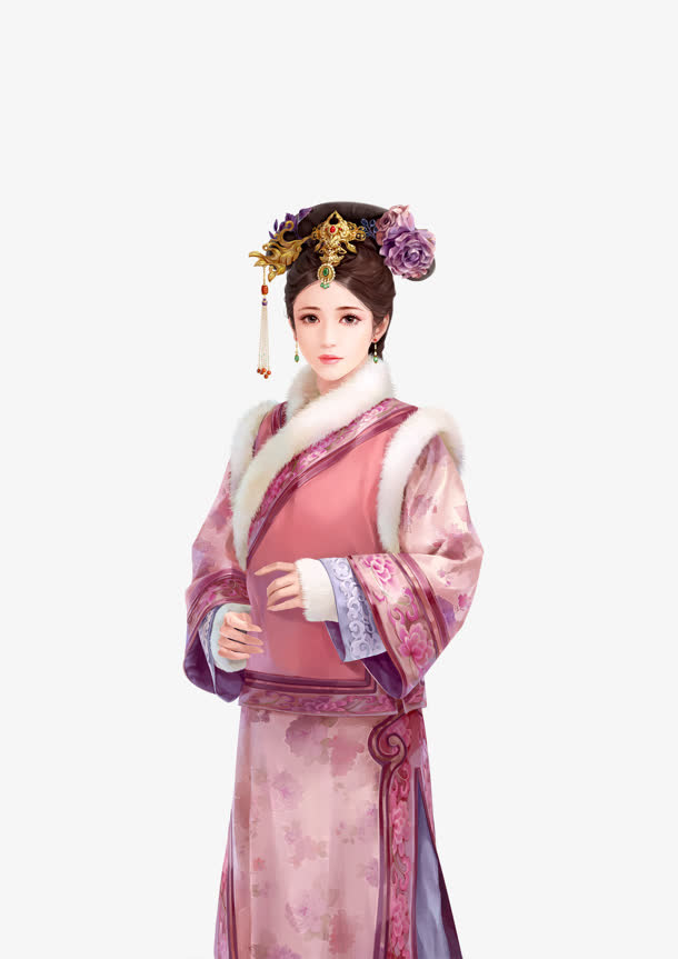 穿着华丽清朝妃子头饰免抠