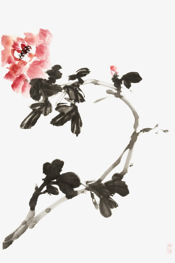 水墨画水彩牡丹免抠