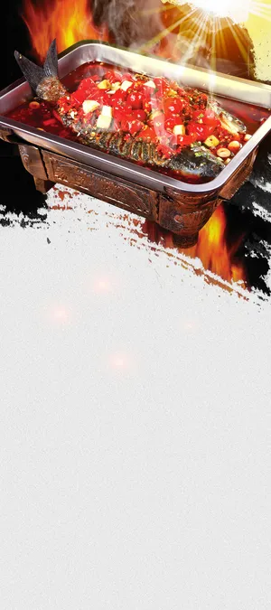 烤鱼展架背景素材高清
