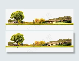 金秋田园风光底边装饰元素免抠